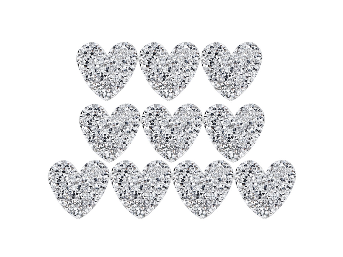 Apliques de corazón de diamantes de imitación plateados de 4 cm