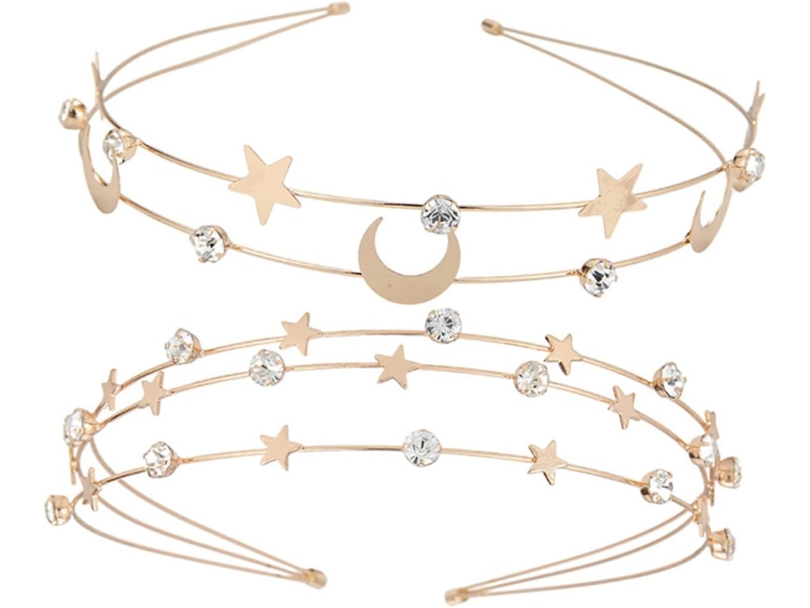 Diademas Doradas De 2 Piezas Con Forma De Estrella Para Mujer, Accesorios Para El Cabello Para Bodas Y Cumpleaños.