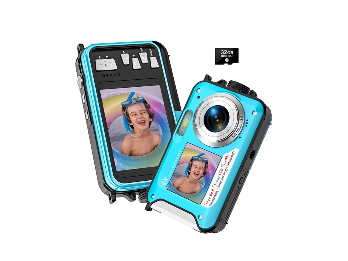 Cámara Sumergible 4k De 64 Mp Con Enfoque Automático, Doble Enfoque, Hasta 4,8 Metros (azul)
