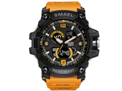 Reloj De Pulsera De Cuarzo Resistente Al Agua Con Correa De Resina Para Hombres Smael Negro Naranja
