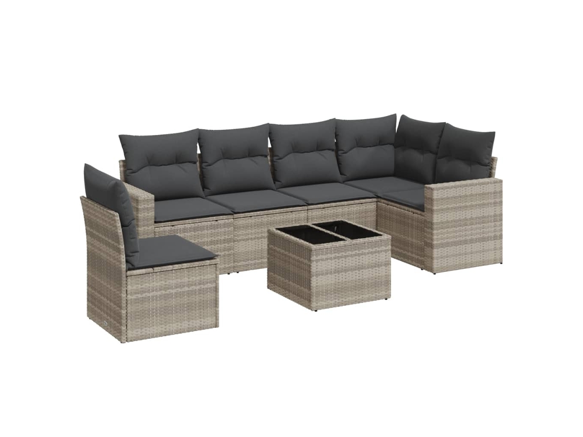Maison Exclusive - Set De Sofás De Jardín 7 Pzas Con Cojines Ratán Pe Gris Claro