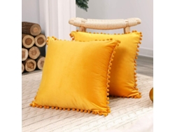 2 Fundas De Cojín Amarillas De Terciopelo Sintético De 45x45 Cm Sin Relleno Para Sofá, Jardín O Sala De Estar.