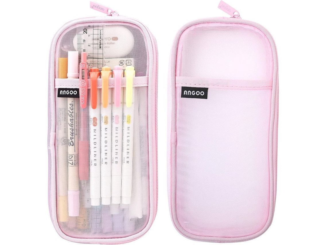 2026rebe-estuche De Lápices Transparente Linjou Mesh, Estuche Con Cremallera, Capacidad Grande, Color Rosa