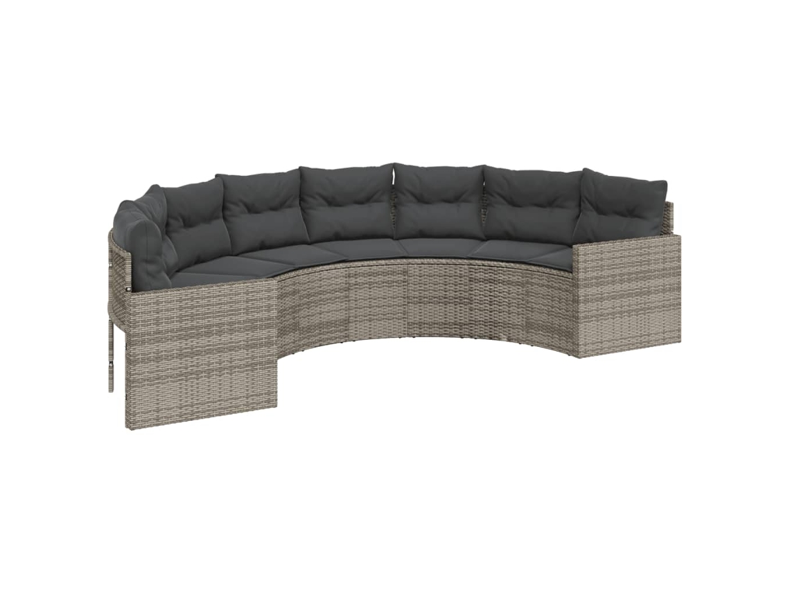 Maison Exclusive - Sofá semicircular de mimbre para jardín con cojines y patas grises