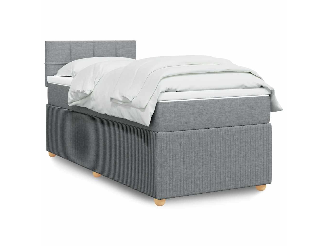 Cama Box Spring Con Colchón Tela Gris Claro 100x200 Cm