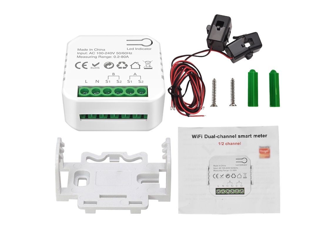Medidor De Energía Inteligente Con 2 Pinzas Ct 80a Monitor De Consumo De Electricidad Solar