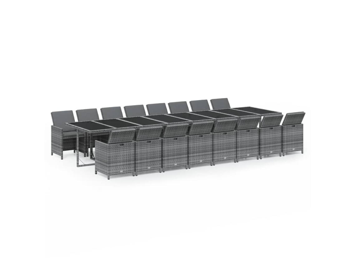 Maison Exclusive - Juego de comedor de jardín de 17 piezas con cojines de mimbre, gris