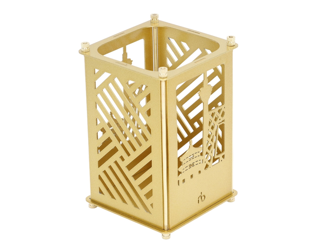 Portavasos De Metal Ensamblable Diy Cuadrado Con Patrón De Pekín Dorado Para Oficina Hogar Escuela