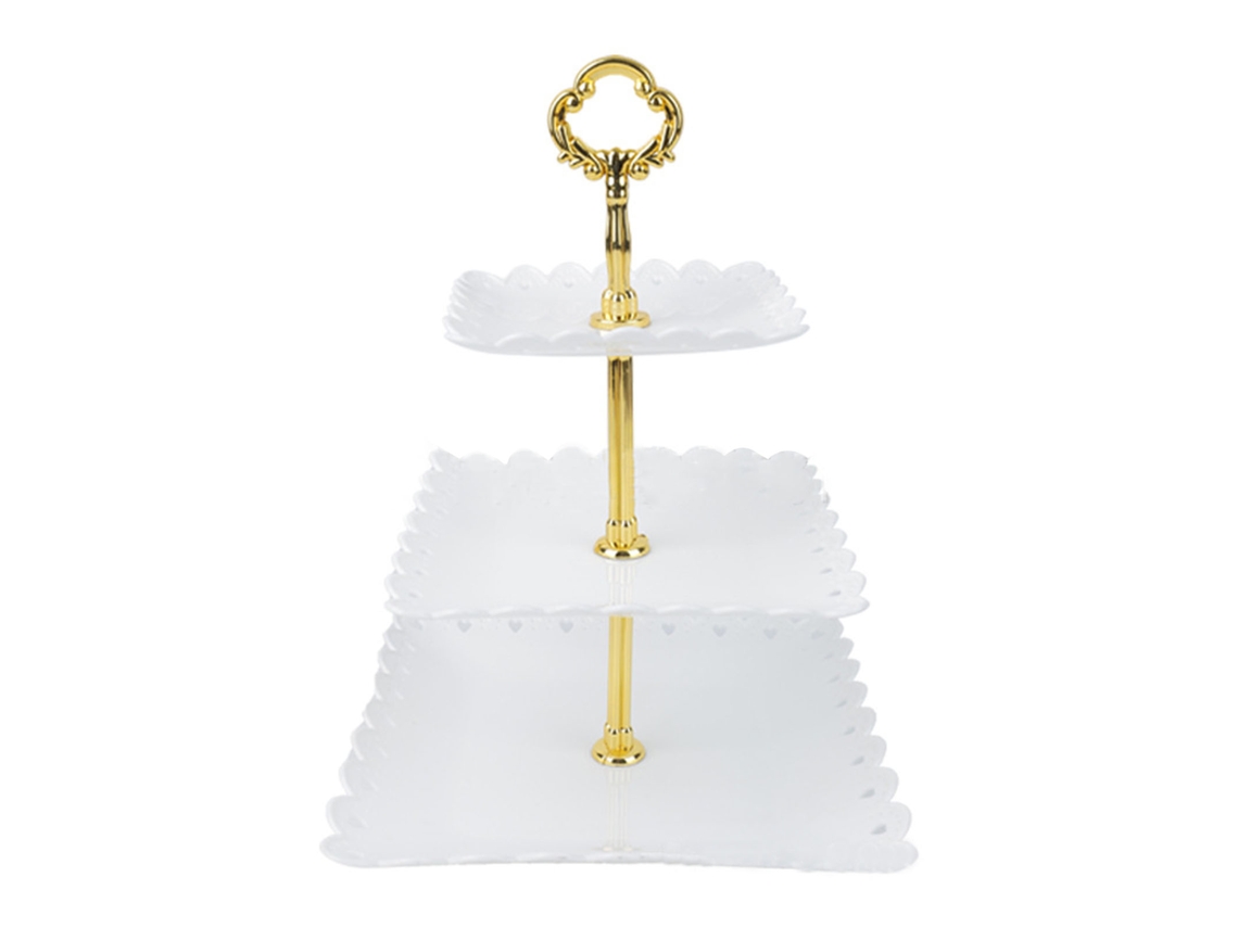 MEOIRUERY Expositor Blanco de 3 Niveles para Cupcakes Estructura Plástica Estable Bandeja Cuadrada Decorativa para Fiestas Bodas