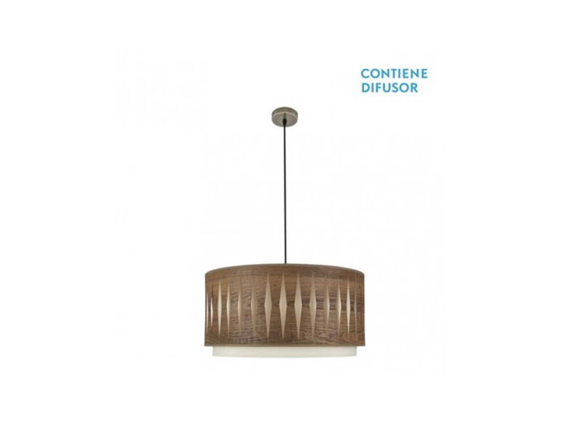 Lámpara colgante Alexandra 2x27 cm, cuero/madera oscura, 50 x 50 cm, Fabrilamp