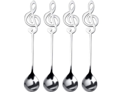 Juego De 4 Cucharas De Café De Acero Inoxidable 304 Con Diseño De Notas Musicales, Cucharas De Postre Y Cucharas Para Mezclar.