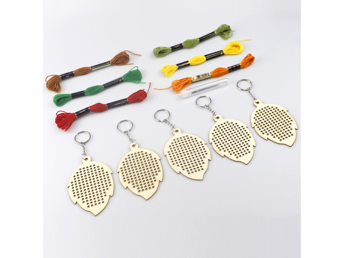 Juego De 5 Plantillas De Madera Con Forma De Hoja E Hilos Para Bordado De Punto De Cruz, Llaveros, Decoración Del Hogar Y Manualidades.