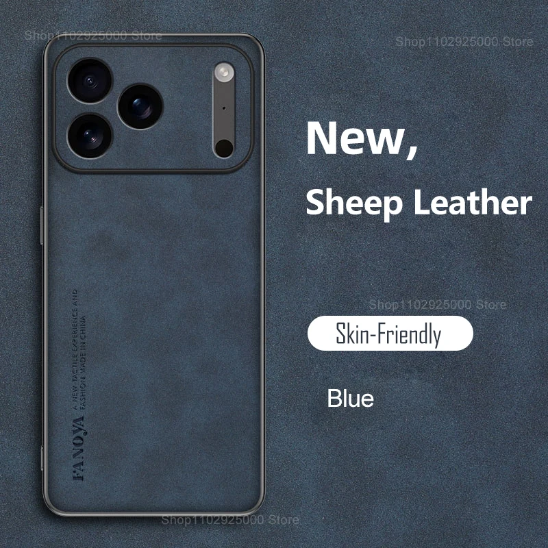 (iphone 14 Azul) Funda Para Iphone A Prueba De Golpes De Piel Sintética, Cubierta Trasera Suave De Piel De Oveja De Color Liso.