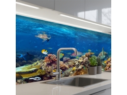 Paneles para salpicadero de cocina - Paisaje submarino - Peces - Tortuga - Azul 200x80 cm