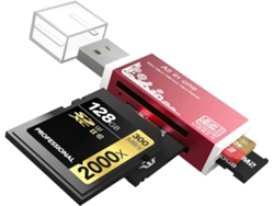 Lector de tarjetas micro SD 4 en 1 Gertiz, adaptador de lector de tarjetas SD a USB, para MS Duo/Pro, M2, tarjeta SDXC, rojo