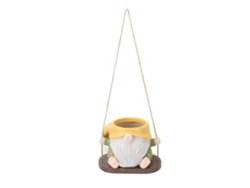 Bonita Maceta Colgante Con Forma De Gnomo Sin Rostro, De Resina, Para Uso Interior Y Exterior - Amarillo Y Verde