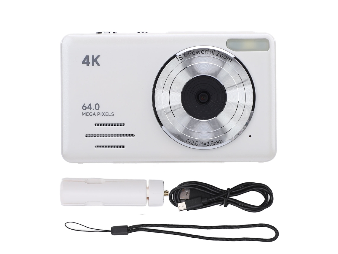 Cámara digital 4K de 64 MP con zoom digital de 18x, compacta y portátil, de apuntar y disparar.