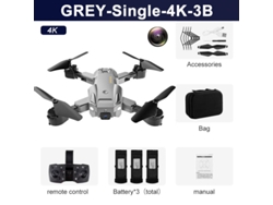 Dron Q6 con cámara única 4K, cuadricóptero plegable (3 baterías - Duración de la batería: 15 min - Gris)