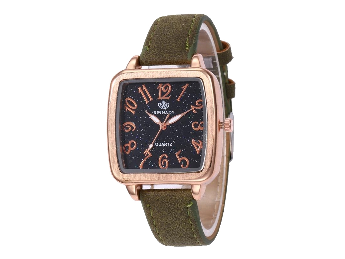 Reloj De Pulsera Sencillo De Cuero Con Esfera Cuadrada Y Movimiento De Cuarzo (verde Militar)