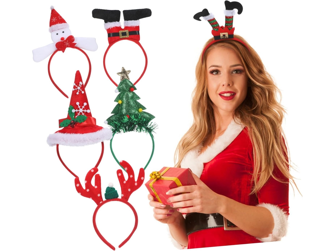 Ciieeo De 6 Faixas De Cabelo Natalinas Leves Com Chifres De Rena E Desenhos Festivos Para Mulheres E