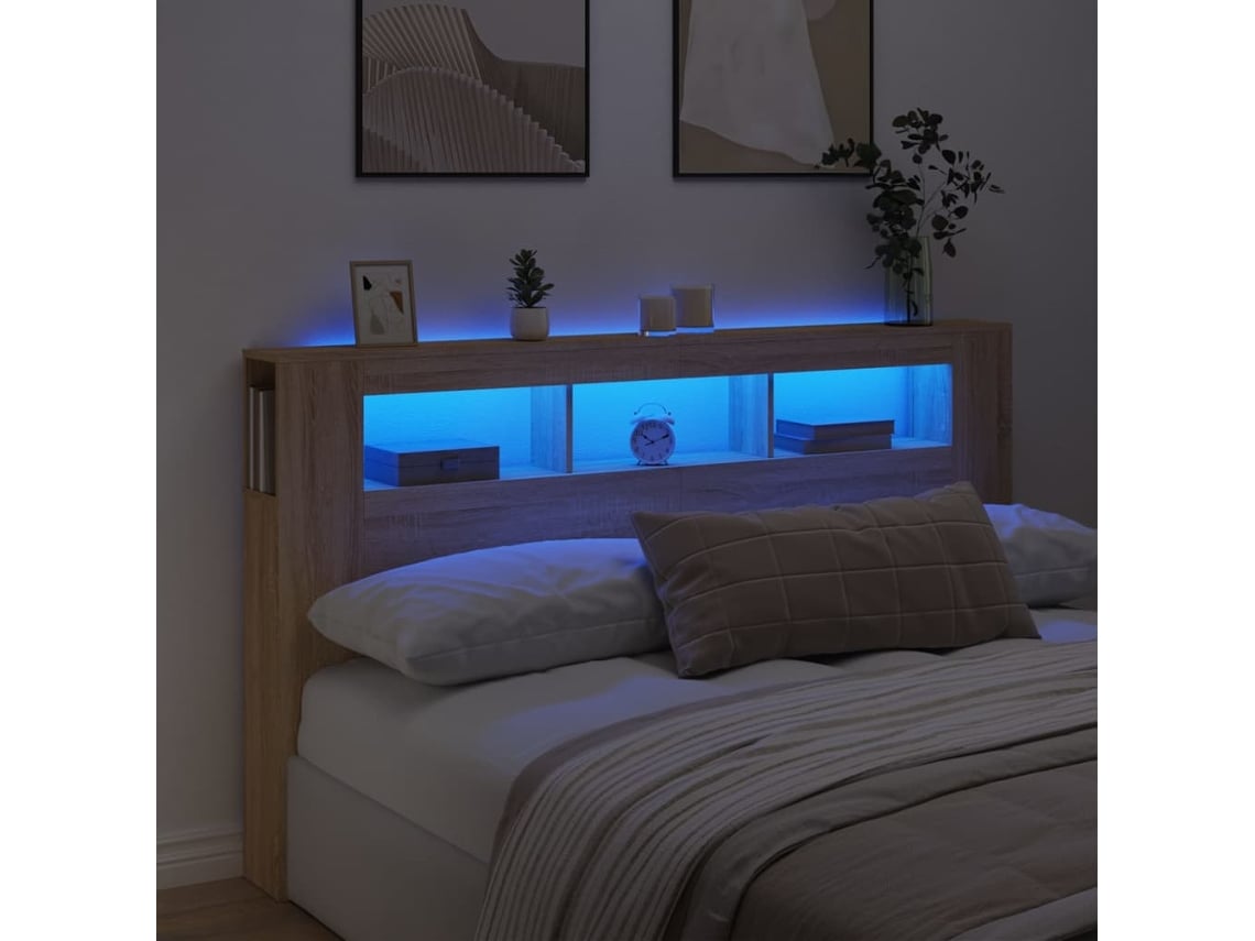 Cabecero con LED 180x18,5x103,5 Deriv. Madera de Roble Sonoma
