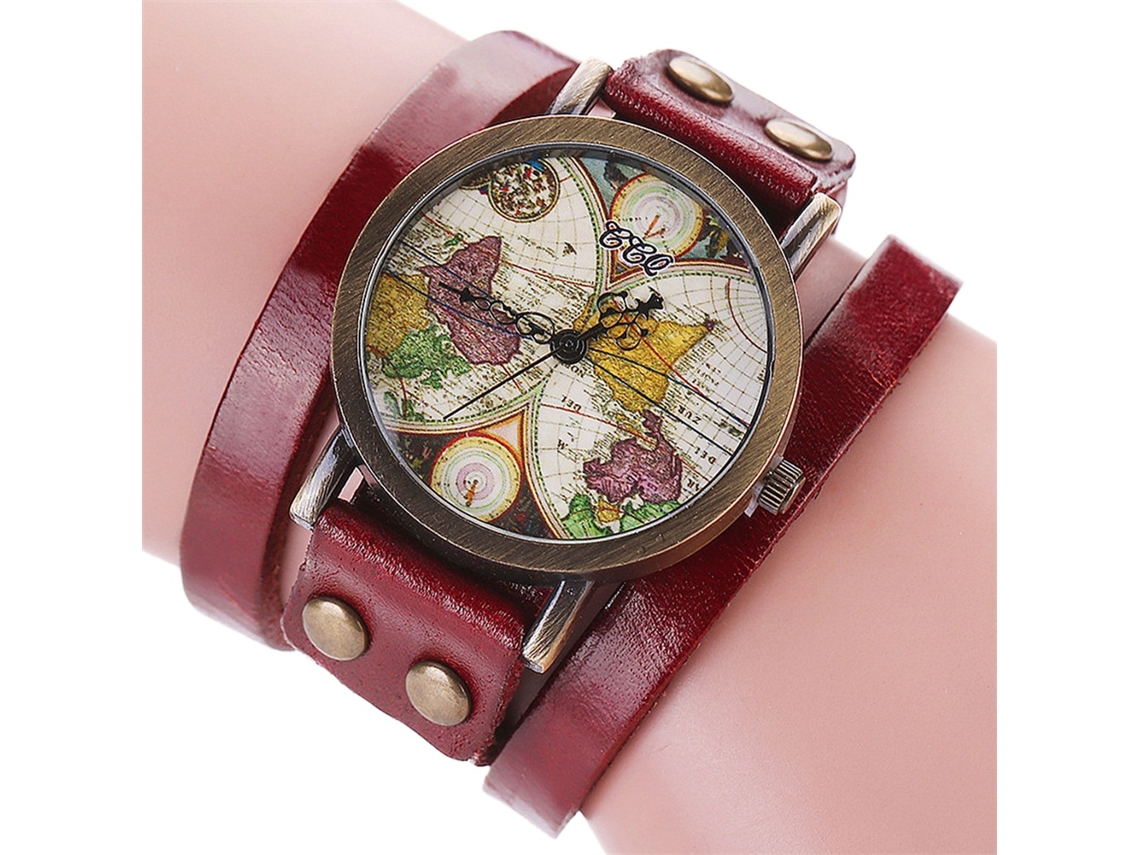 Reloj De Pulsera Unisex Ccq Multicapa Con Diseño Retro, Correa De Aleación De Poliuretano Y Movimiento De Cuarzo Rojo.