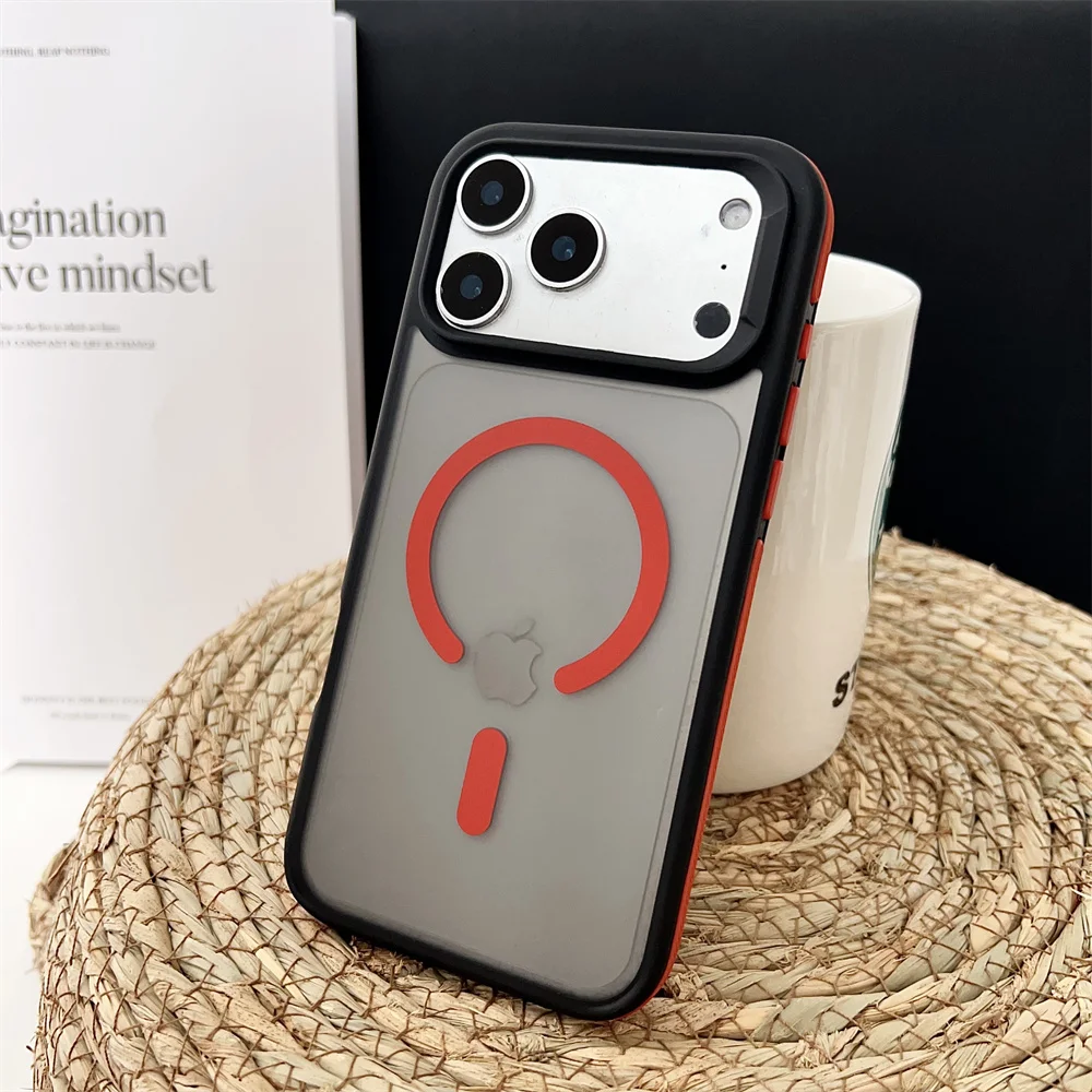 (iphone 17 Pro, Rojo) Funda Magnética Mate A Prueba De Golpes Para Iphone, Compatible Con Carga Inalámbrica Magsafe.