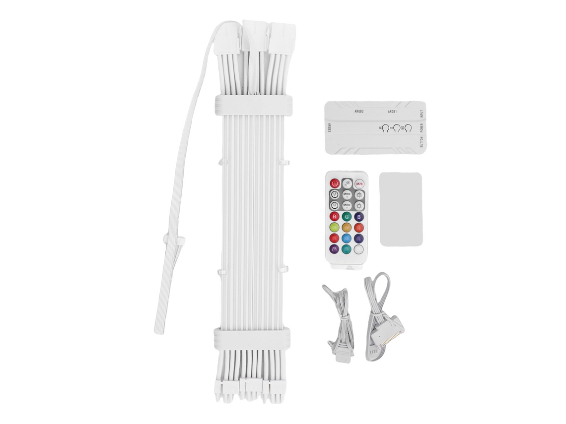 Cable De Fuente De Alimentación Argb Flexible Extensión De Alimentación De Gpu Con Tiras Led Y Controlador Blanco
