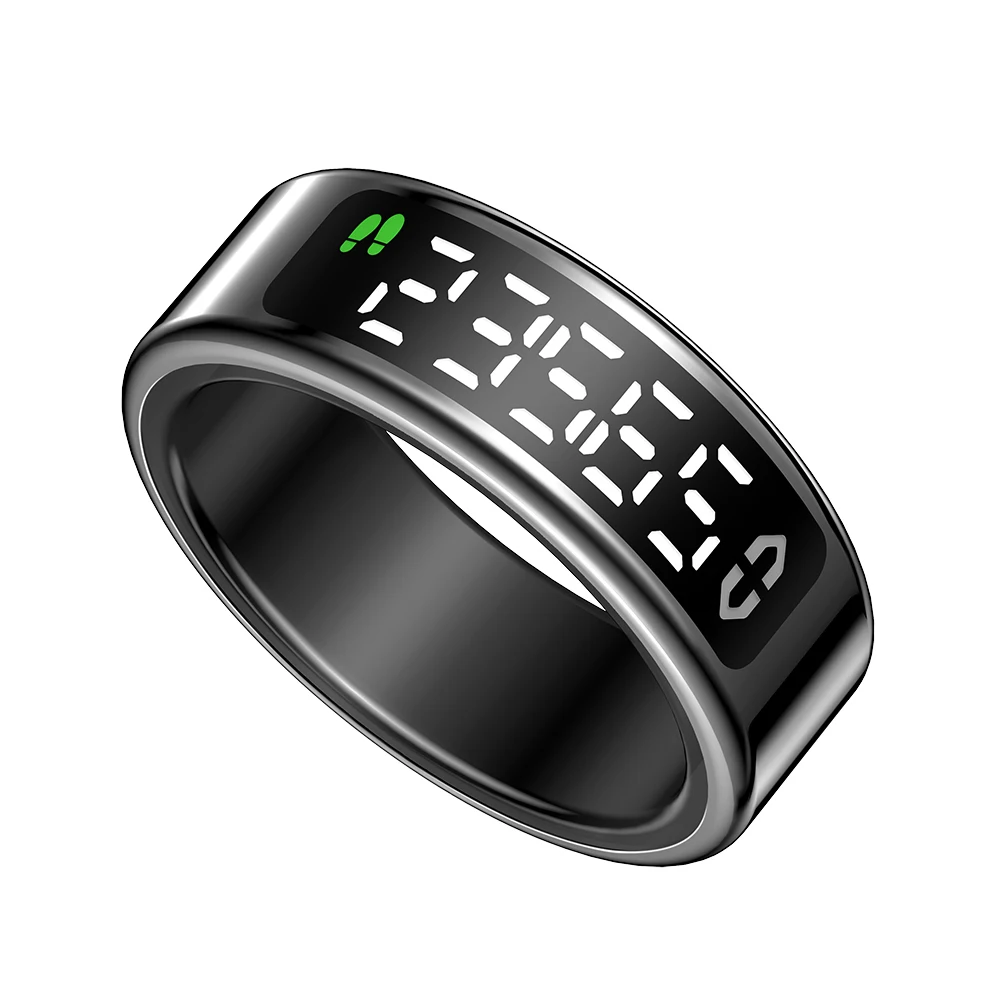 (talla 8, Negro) Anillo Inteligente De Fitness Con Pantalla Inteligente, Control Por Gestos Y Base De Carga.