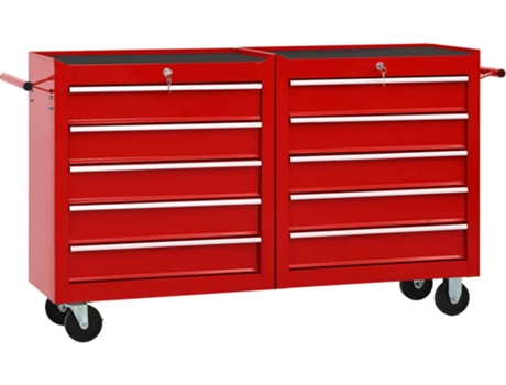 vidaXL Carro para herramientas con 10 cajones acero rojo