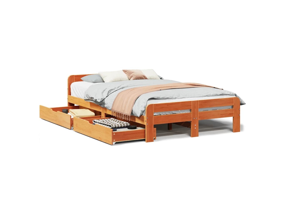 Maison Exclusive - Estructura De Cama Sin Colchón Madera Maciza Marrón 135x190 Cm