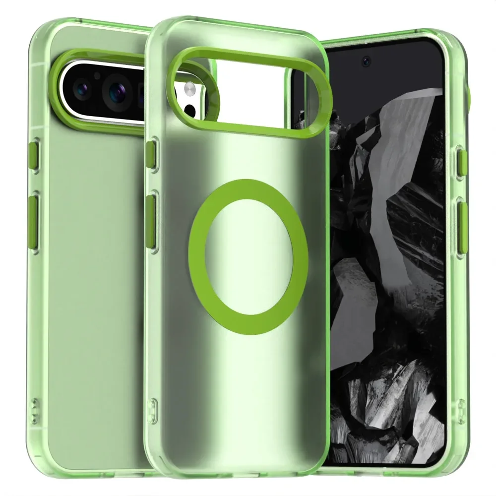 (verde, Google Pixel 10 Pro) Funda Transparente Con Acabado Esmerilado, Resistente A Los Golpes Y Con Carga Inalámbrica Magnética.