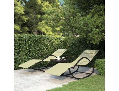 MAISON EXCLUSIVE - Tumbonas mecedoras 2 uds acero y textilene crema