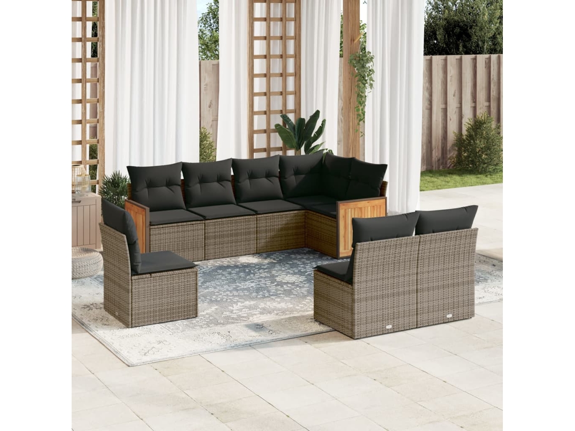 Conjunto de sofá de jardín de 8 piezas con cojines, ratán gris, DKD Home Decor