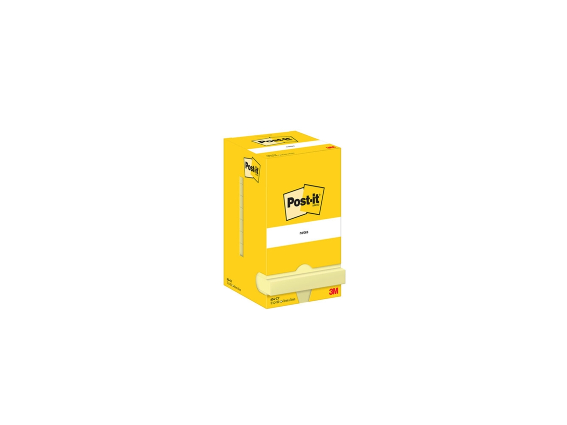 Bloc de Notas Adhesivas POST-IT 76 X 76 Mm Amarillo Canario 100 Hojas (Caja de 12)
