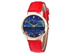 Reloj De Cuarzo Con Correa De Cuero Pu Moda Dial Redondo Para Parejas (rojo)