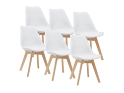 Juego de 6 sillas de comedor Fläten [EN.CASA] estilo escandinavo 82x49x54cm cuero sintético - Blanco