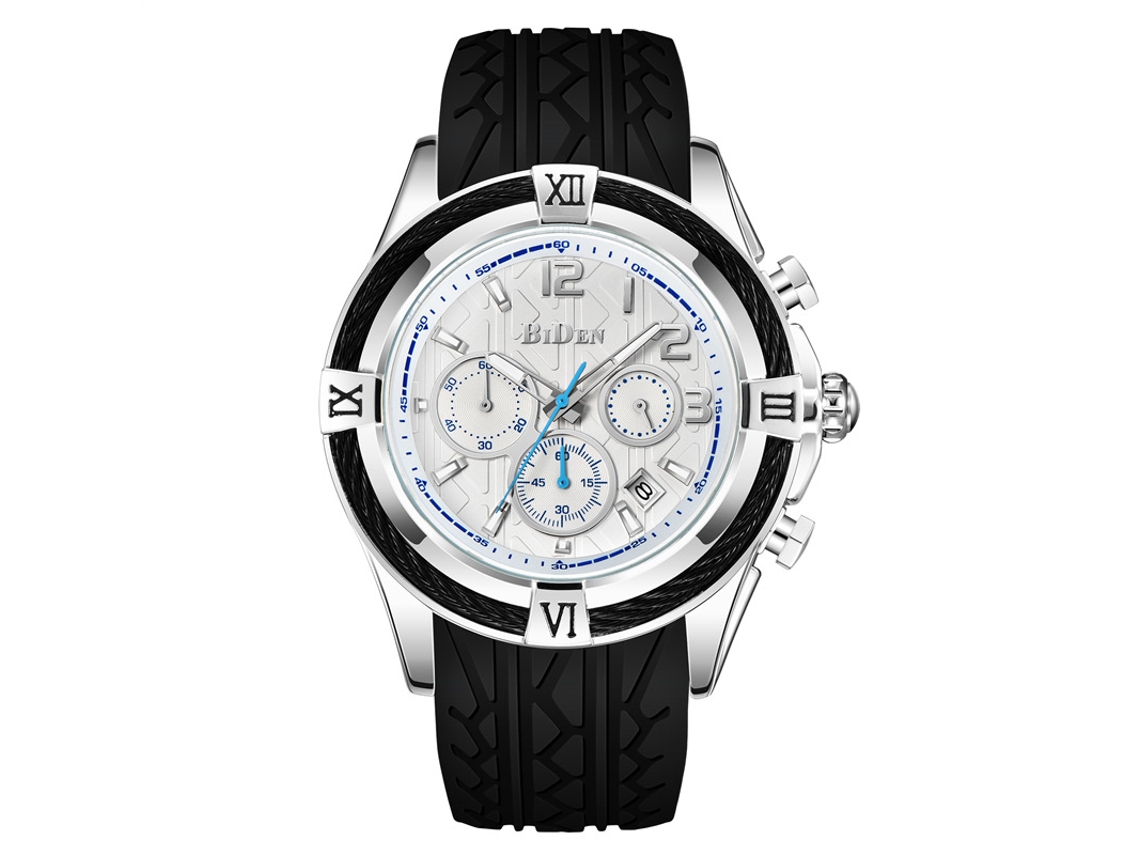 Reloj Deportivo Multifuncional De Cuarzo Con Cronógrafo De Seis Agujas (blanco Y Negro)