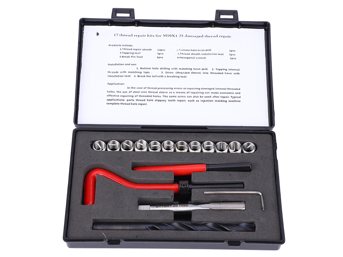 2026velora - Kit de reparación de roscas M10x1.25 de acero inoxidable, 17 piezas, herramienta para volver a roscar