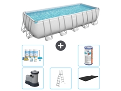 Piscina BESTWAY Rectangular Power Steel - 640 x 274 x 132 - Gris - Incluida bomba - Escalera - Cobertor Paquete de mantenimiento - Filtrar