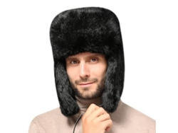 2026-gorro De Invierno Ruso De Piel De Conejo Con Aletas Para Oídos, Regalo Para Hombres, Estilo Aviador, Calientito Y Elegante M Negro