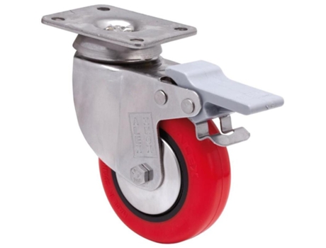 Rueda giratora placa freno inox.10bhifd100cp-ppi poliamix-poliur.rojo liso ALEX