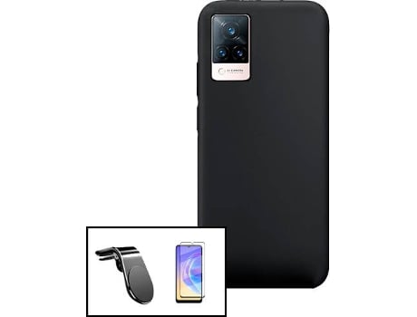 Carcasa + Protector + Soporte Vivo V21 5G PHONECARE Silicona Líquida Negro