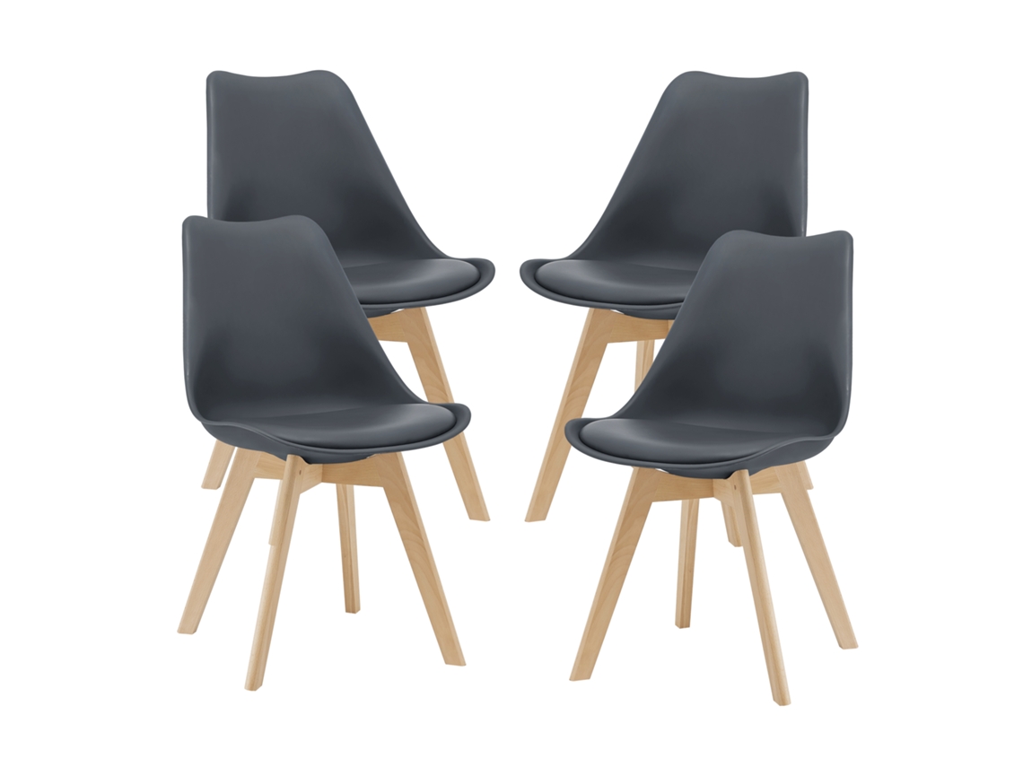 Juego de 4 sillas de comedor Fläten [EN.CASA] estilo escandinavo 82x49x54cm cuero sintético - Gris