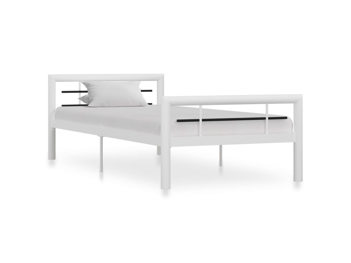 Estructura De Cama De Metal Blanco Y Negro 90x200 Cm
