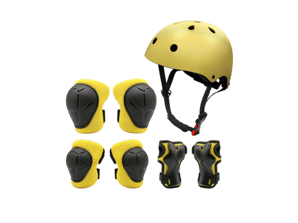 Kit de protección infantil 7 en 1 con casco, talla M, color verde.