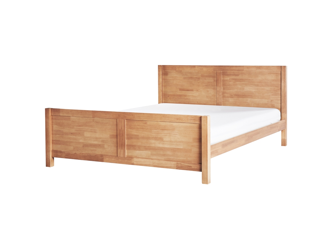 Cama doble Beliani Champagnat en madera de caucho, madera clara, 186 x 212 x 100 cm