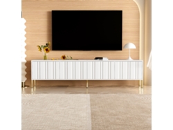 Mueble Para Tv, 190x38x48 Cm, Patas Doradas, Puertas Ranuradas, Gran Almacenamiento, Soporta 60 Kg, Blanco