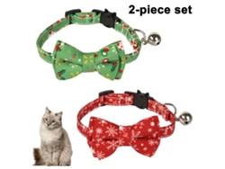 Es Un Conjunto De Dos Collares De Gato Con Diseño Navideño. Tienen Bonitos Lazos Y Cascabeles, Y Su Diseño Ergonómico Los Hace Ideales Para