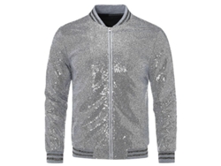 Chaqueta bomber informal de lentejuelas para hombre con cremallera, ideal para fiestas en 2026.